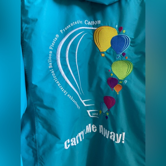 2018 Albuquerque Inter'l Balloon Fiesta Jacket LG Blue Embroidered Carry Me Hood - Picture 11 of 16